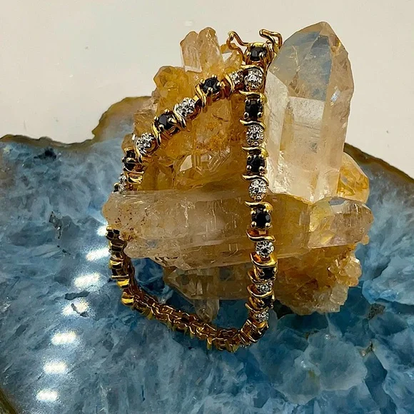 7 1/2” 12KGoldOver Sterling Silver(925) Midnight Blue Sapphire&Diamond Bracelet - Picture 5 of 6